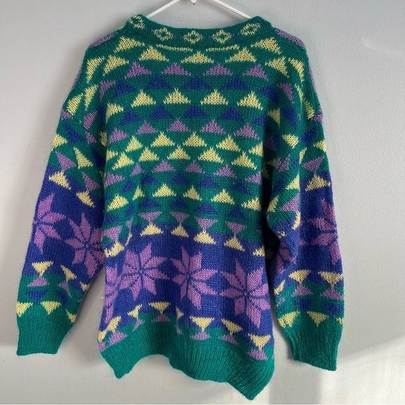 Vintage Gallagher Mohair Blend Sweater Snowflake Multicolor Sz XL Boho Relaxed - Picture 9 of 9